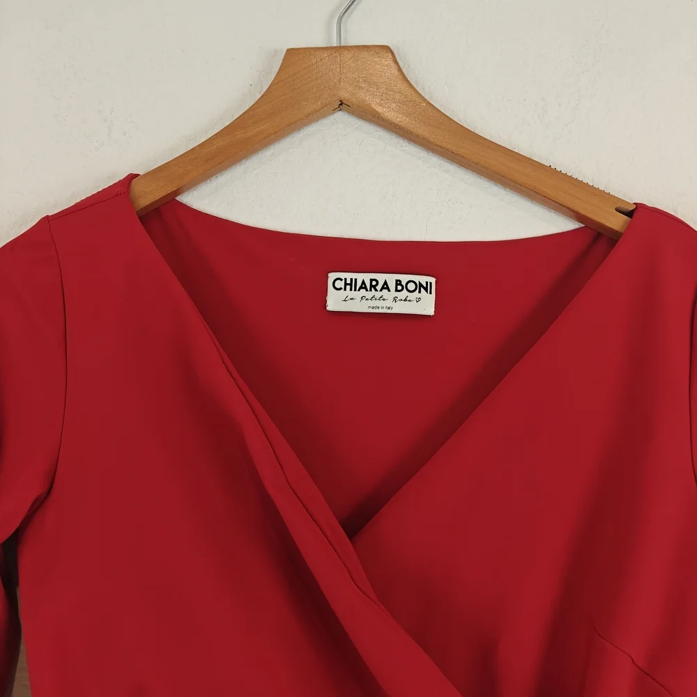 Chiara Boni La Petite RobeTrina Ruffle Sheath 3/4 Sleeve Dress Sz 8 - Picture 16 of 16